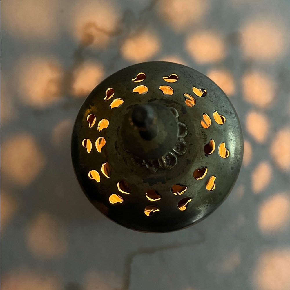Vintage Brass Pierced Incense Cone Burner Candle Holder Lantern Boho Moroccan - Picture 2 of 4